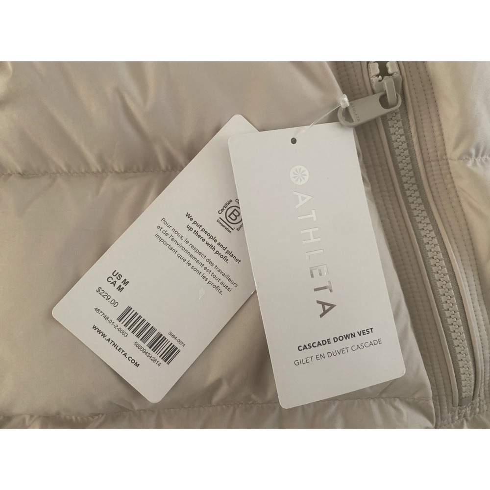 NEW Athleta Cascade Down Vest Womens M Beige Full Zip Puffer Drawstring Pockets - Picture 6 of 10